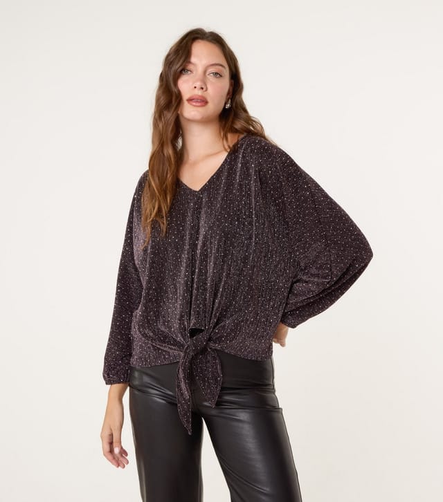 Blue Vanilla Women's Bronze Tie Front Top Blue Vanilla New Look - 2