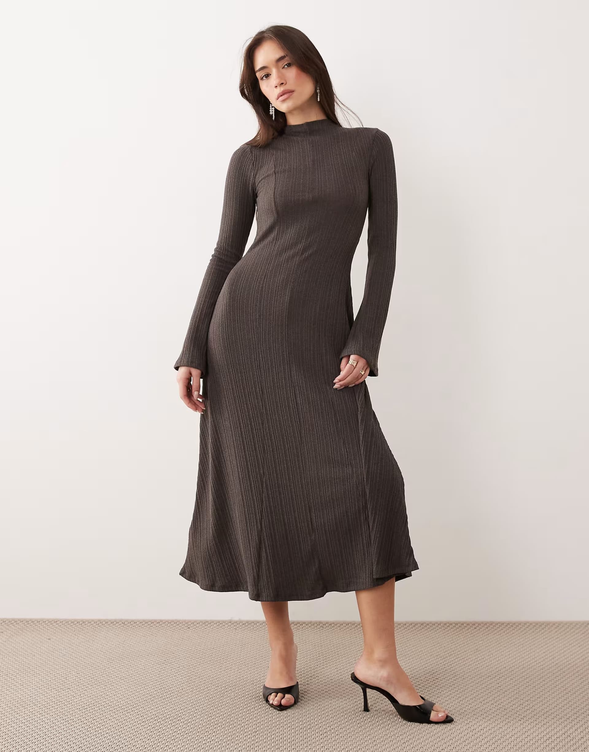 ASOS ASOS Grey Maxi Dress with Flared Sleeves
