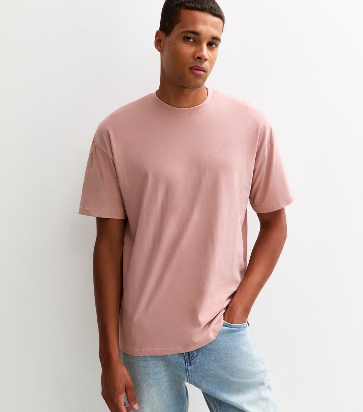 New Look Men's Pink Oversized Crew Neck T-Shirt New Look