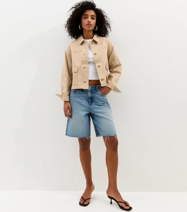 New Look Women's Stone Flap Pocket Cotton Shacket New Look - 3