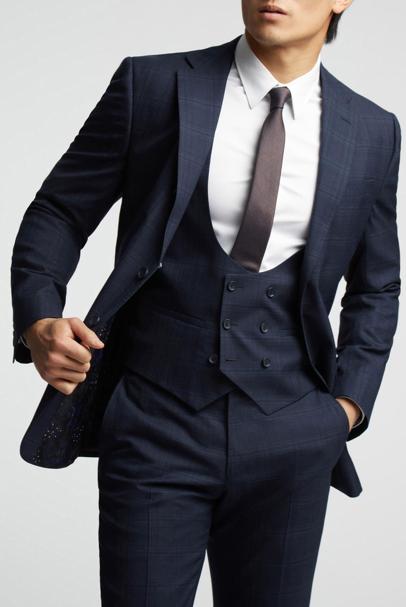 Alex Alex Men's Textured Check Tailored Fit Suit Jacket in Navy - 2