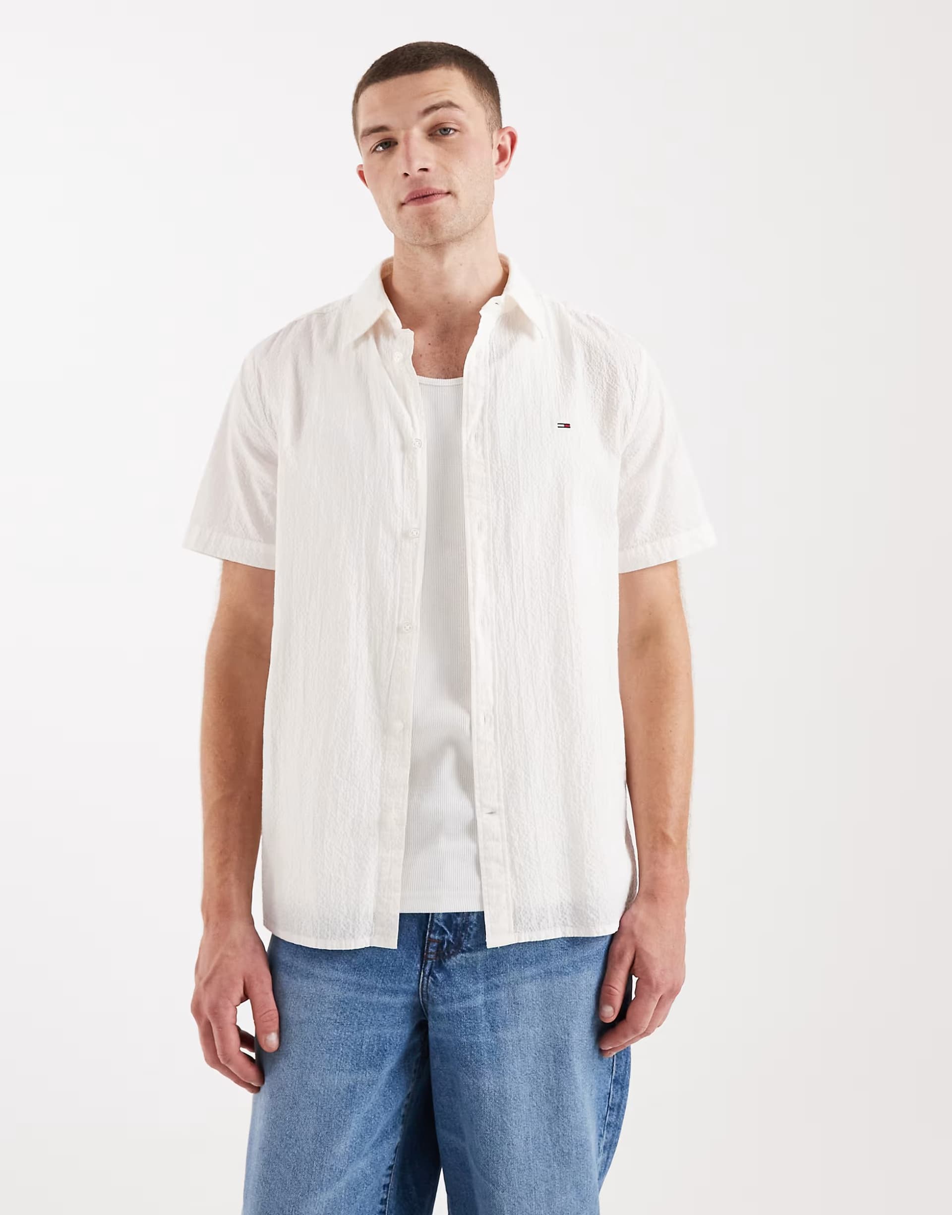 ASOS Tommy Jeans seersucker short sleeve shirt in cream