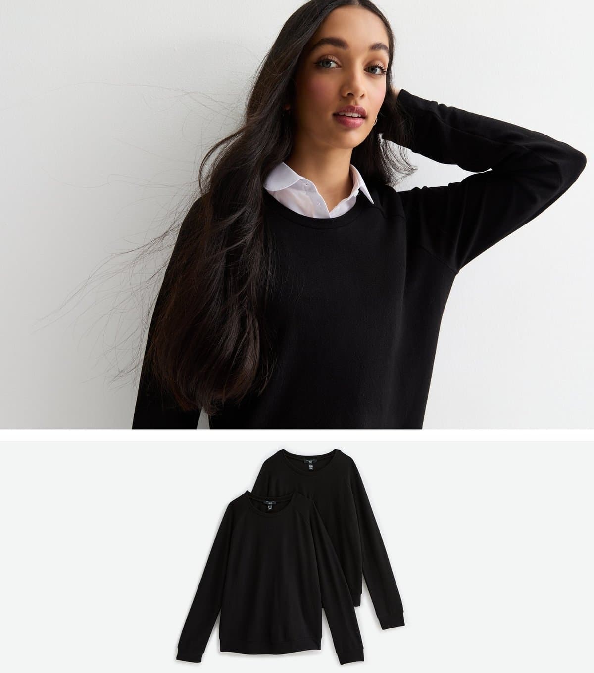 New Look Girls' Pack of 2 Black Crew Neck School Jumpers New Look