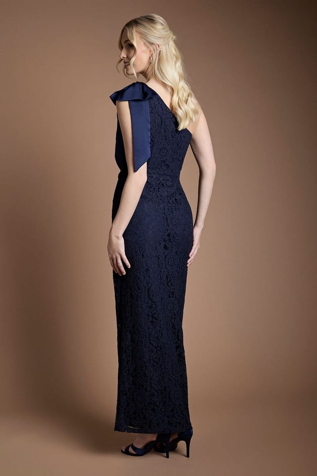 Coast Coast Women's One Shoulder Bow Detail Lace Bridesmaid Dress in Navy - 3