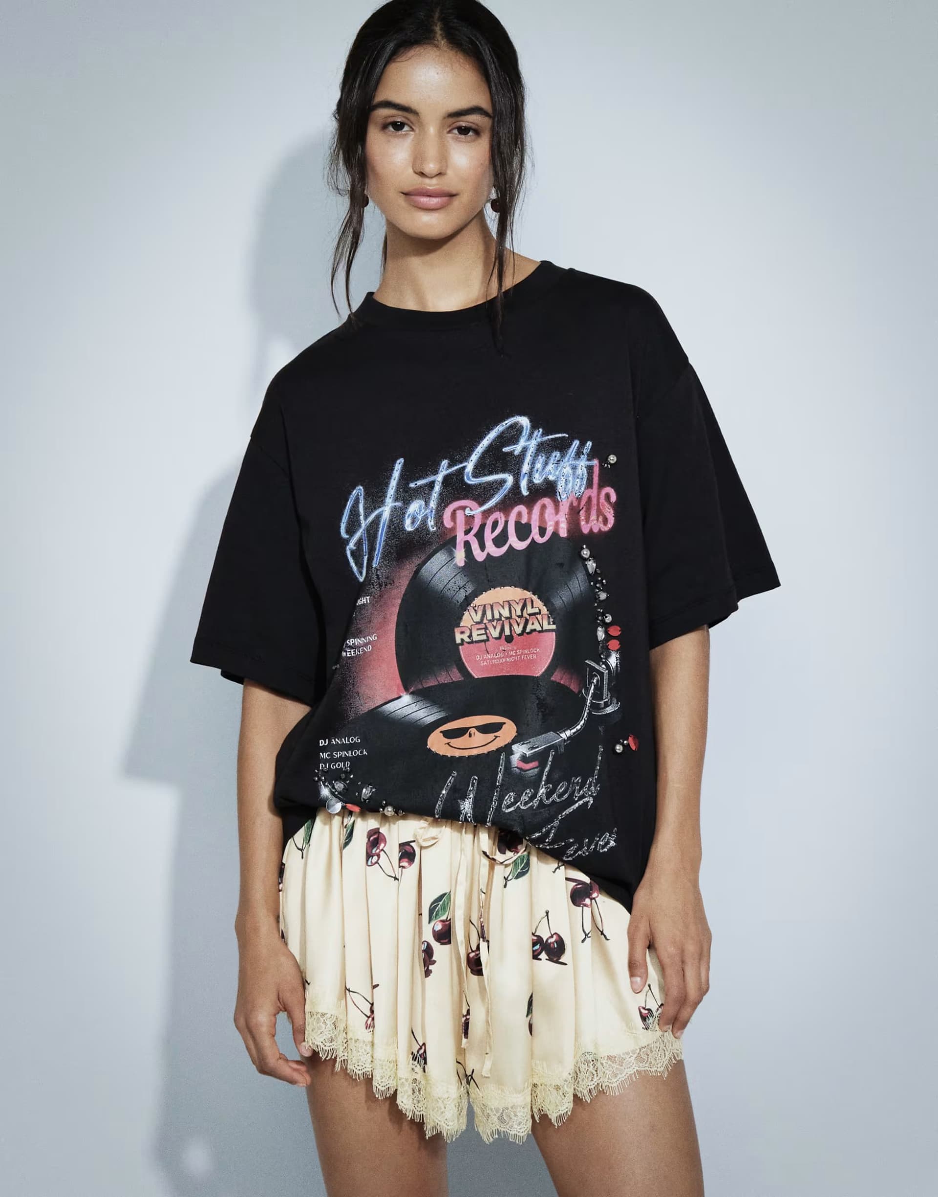 ASOS ASOS DESIGN embellished oversized t-shirt with vintage vinyl graphic in black