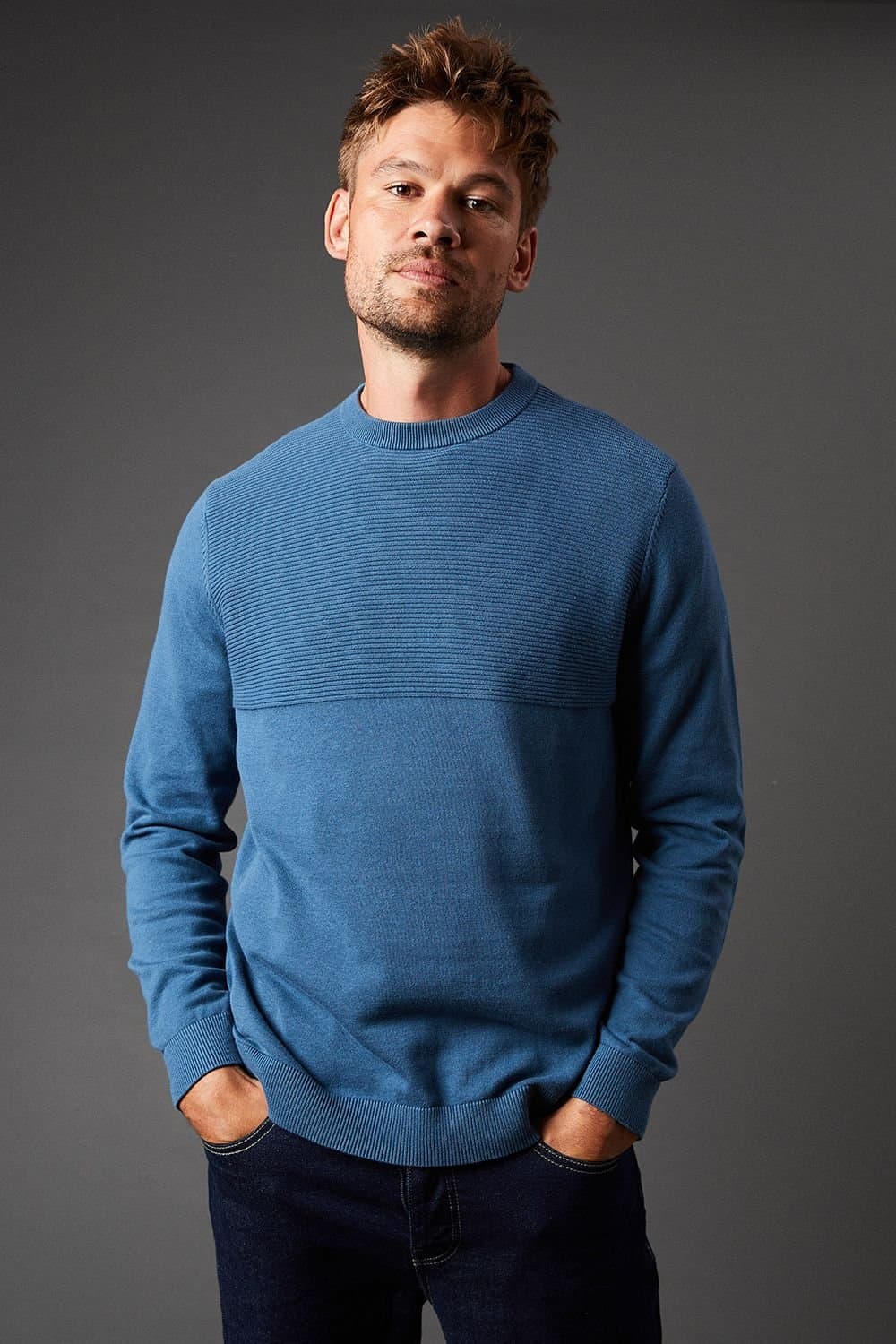 Burton Burton Men's Link Yoke Crew Neck Jumper in Mid Blue