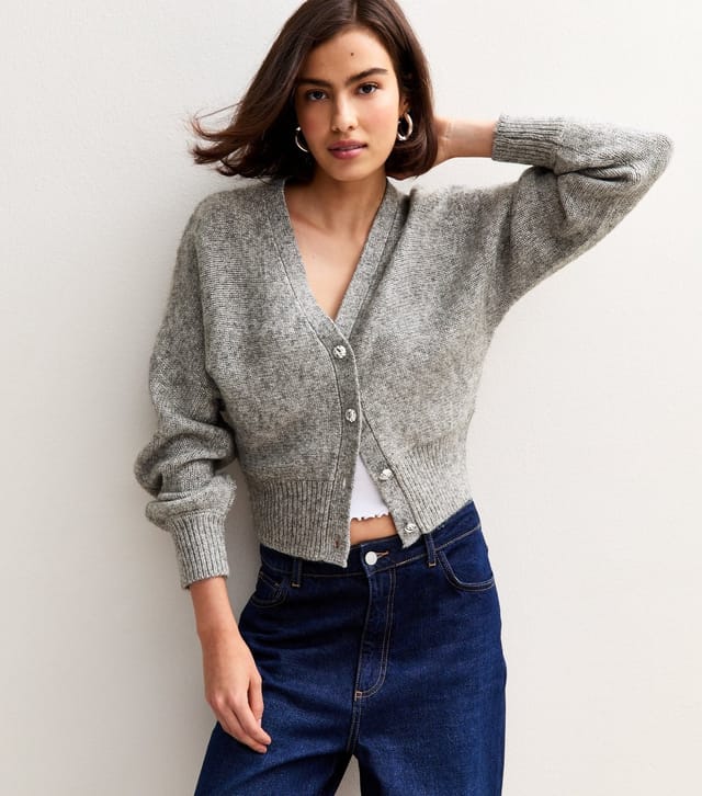 New Look Women's Grey Metallic Knit Batwing Sleeve Cardigan New Look - 2