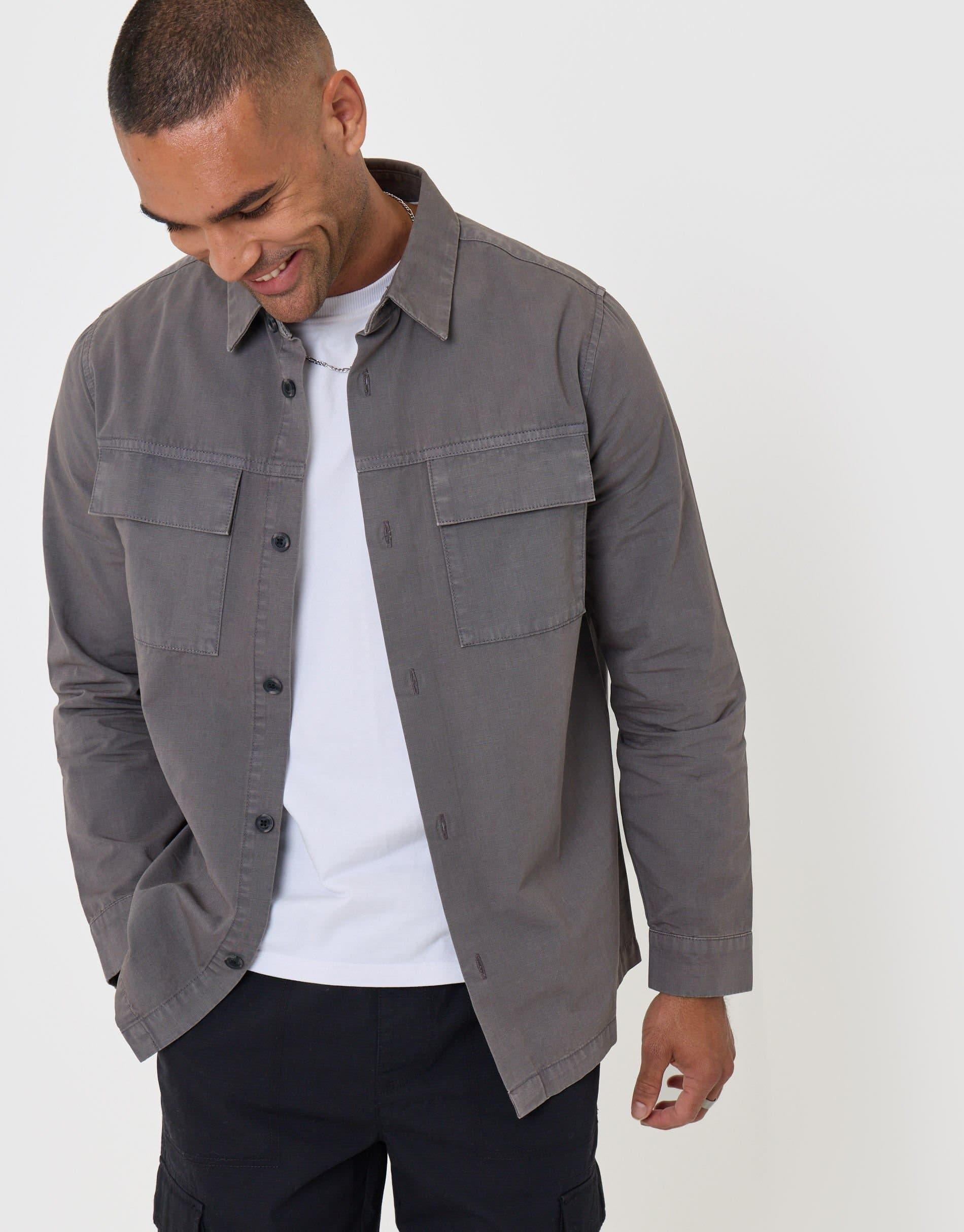 Threadbare threadbare Men's Cotton Patch Pocket Shacket in Grey