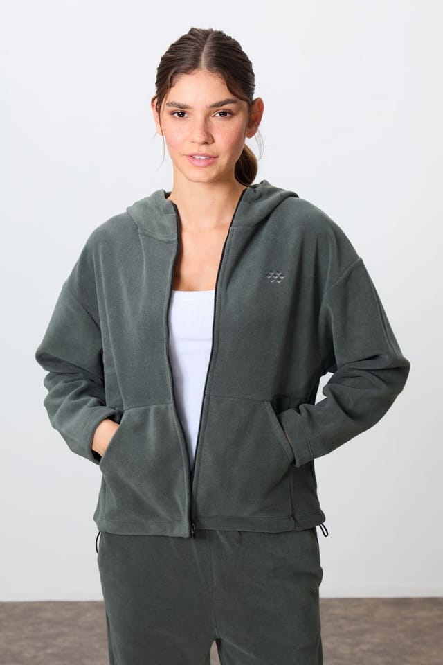 Tommy Life Tommy Life Women's Oversized Hooded Zipper Tracksuit Set in Dark Green - 2
