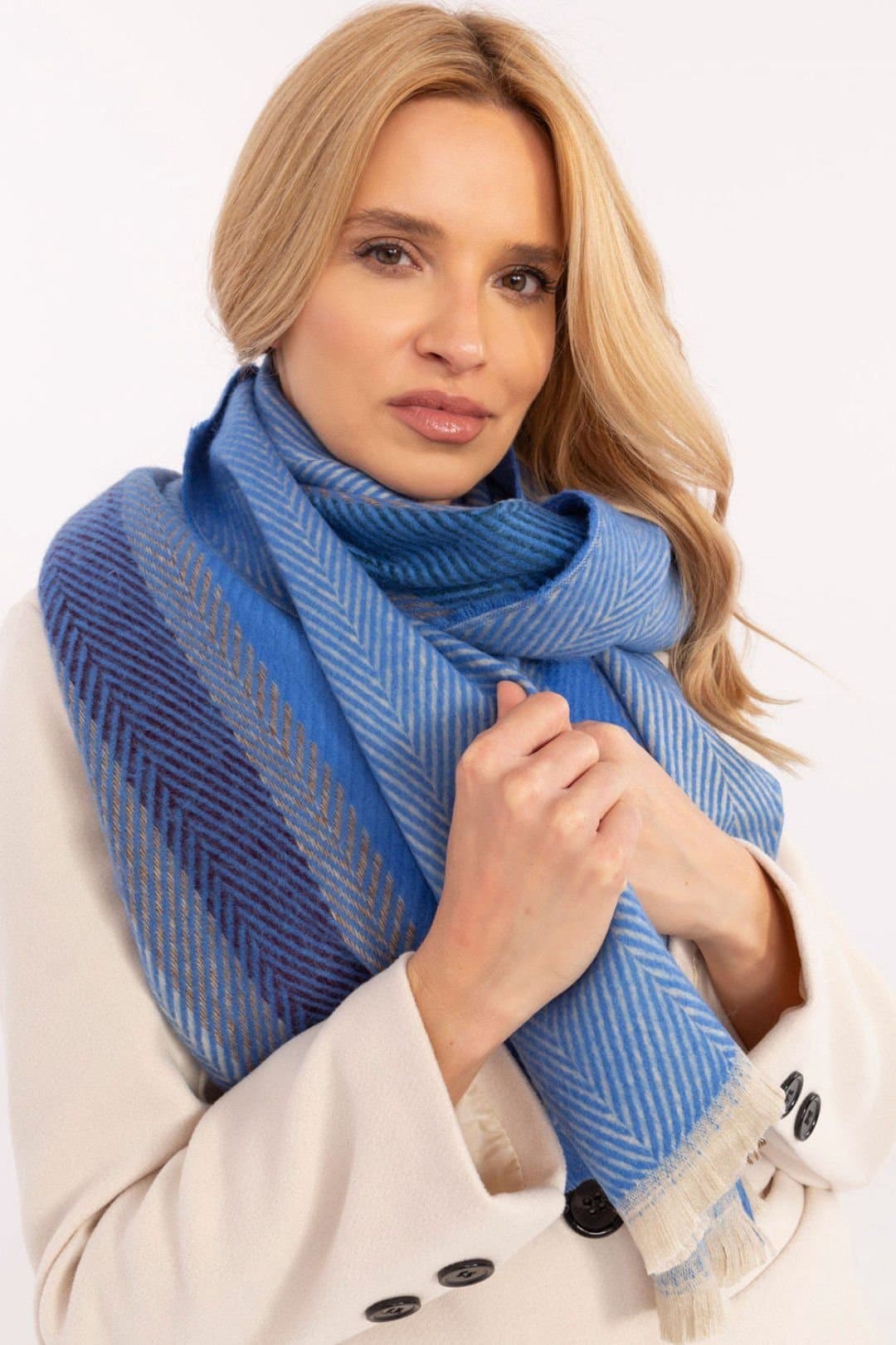 Love Lace Love Lace Women's Stylish Winter Striped Soft Viscose Scarf with Fringe Ends in Blue