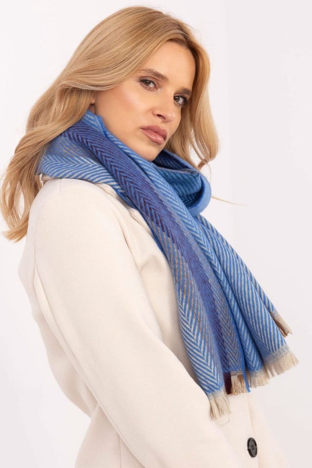 Love Lace Love Lace Women's Stylish Winter Striped Soft Viscose Scarf with Fringe Ends in Blue - 2