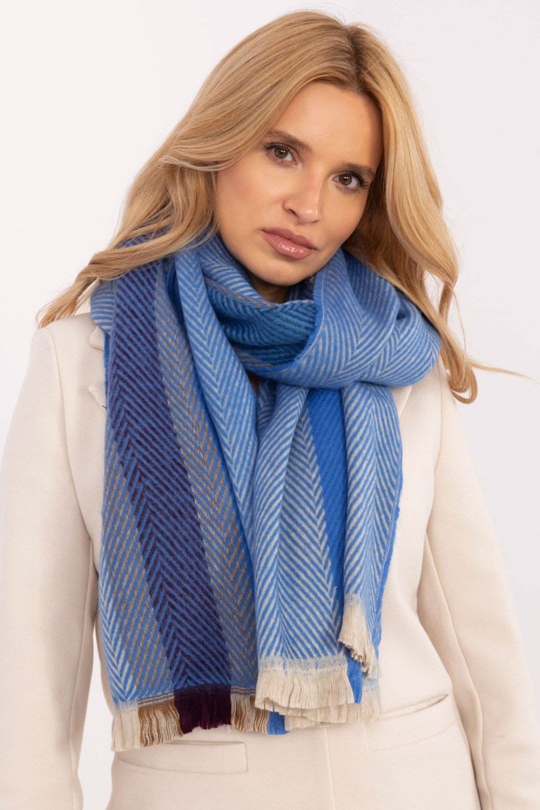 Love Lace Love Lace Women's Stylish Winter Striped Soft Viscose Scarf with Fringe Ends in Blue - 4
