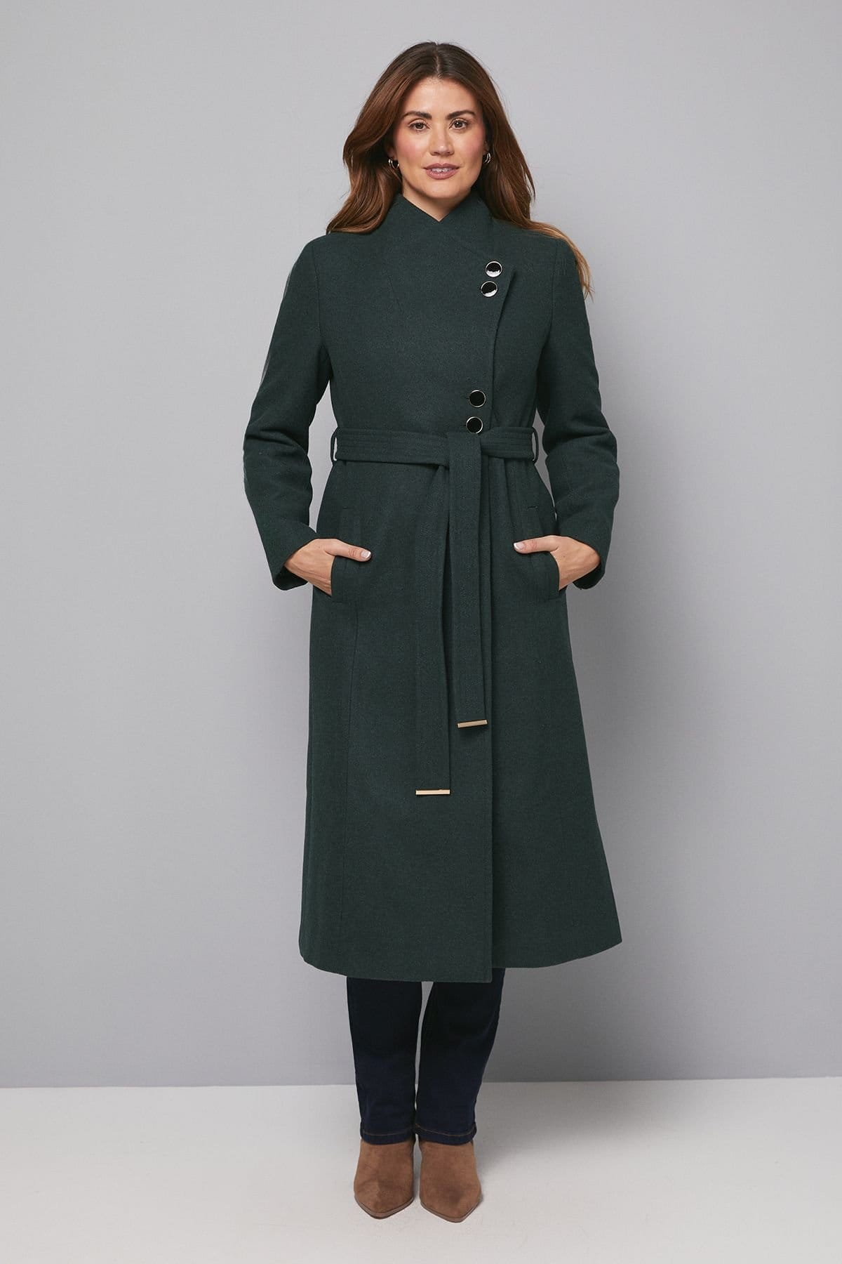 Wallis Wallis Women's Belted Maxi Coat in Green - 4