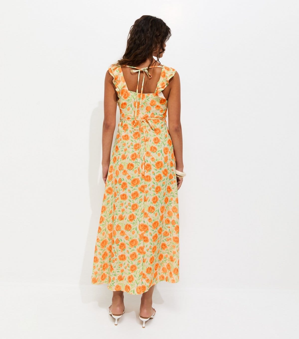 New Look Women's Bright Orange Floral Scoop Neck Ruffle Midi Dress New Look - 4