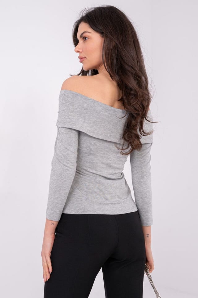 Love Lace Love Lace Women's Viscose Off-Shoulder Fitted Everyday Blouse Style 225066 in Grey - 3