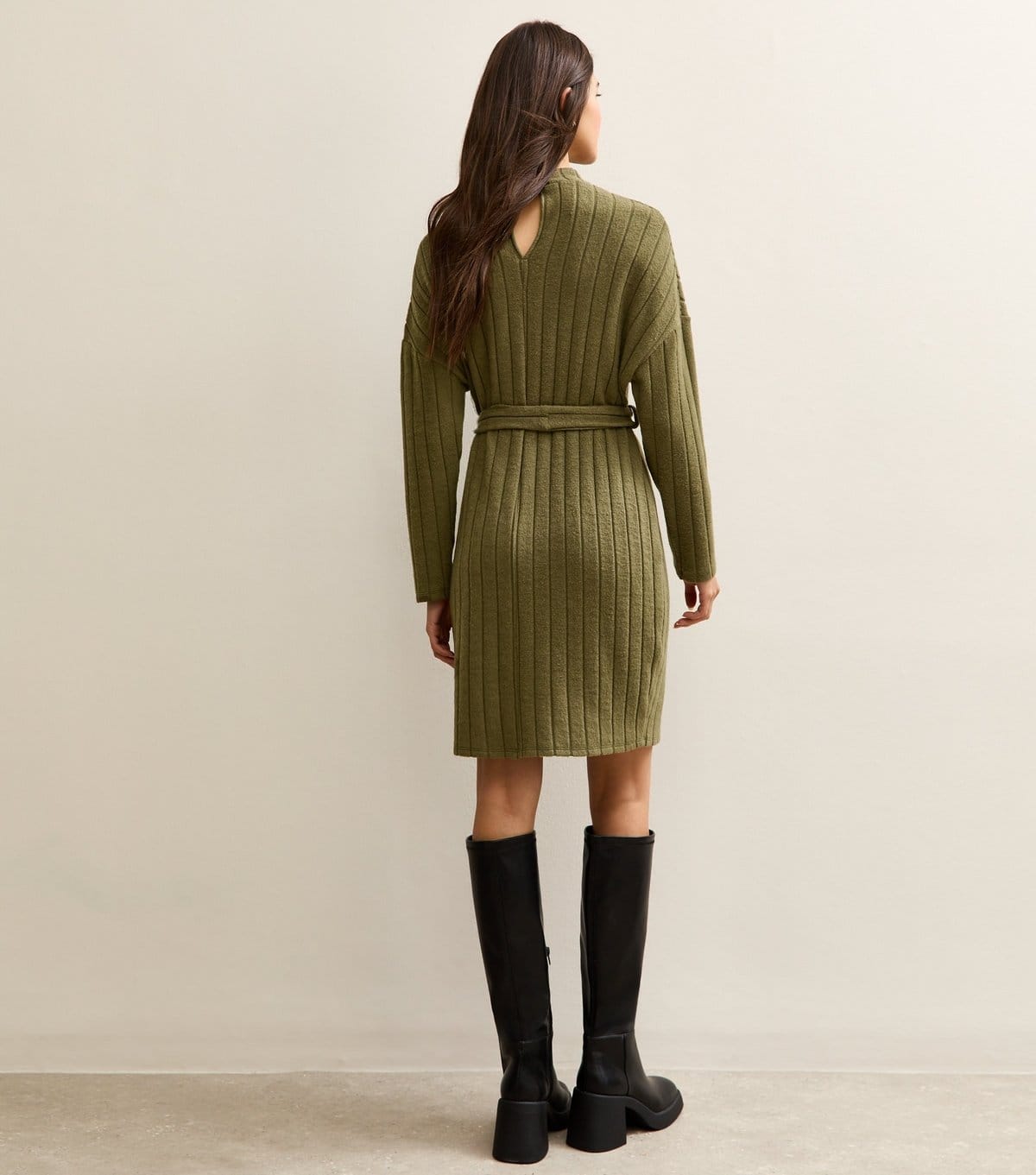New Look Women's Dark Khaki Rib Buttoned Shoulder Mini Dress New Look - 4