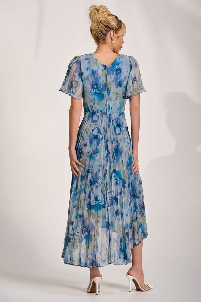 Jolie Moi Jolie Moi Women's Chiffon Pleated Maxi Dress in Bright Blue - 2