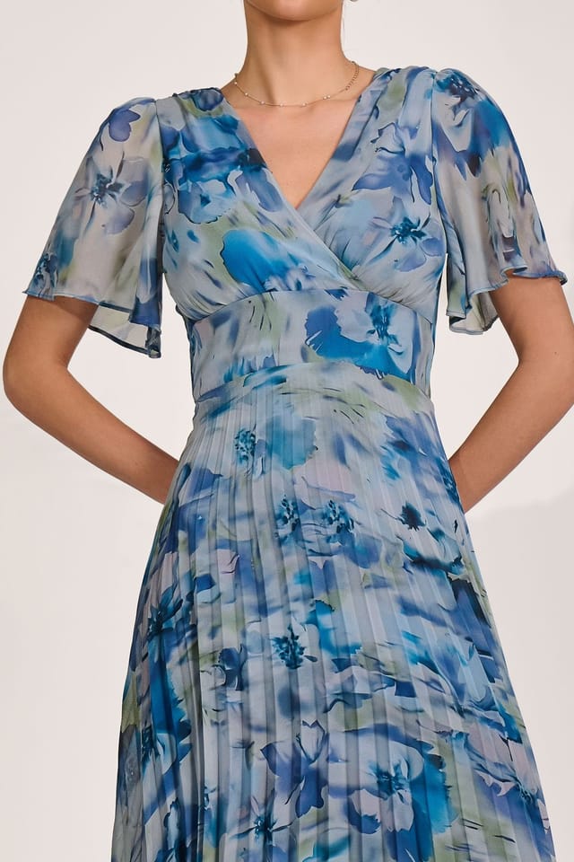 Jolie Moi Jolie Moi Women's Chiffon Pleated Maxi Dress in Bright Blue - 3