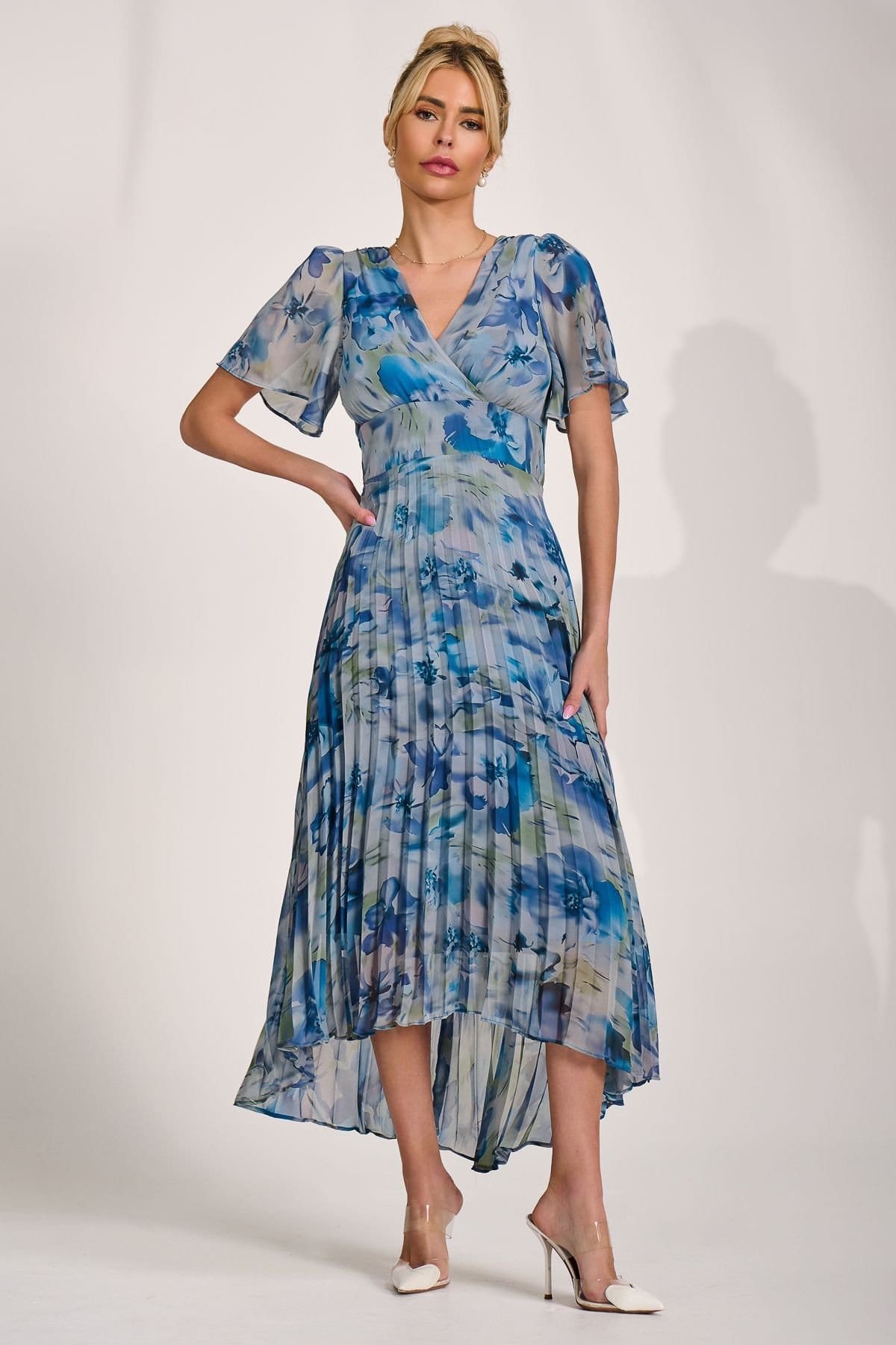 Jolie Moi Jolie Moi Women's Chiffon Pleated Maxi Dress in Bright Blue - 4