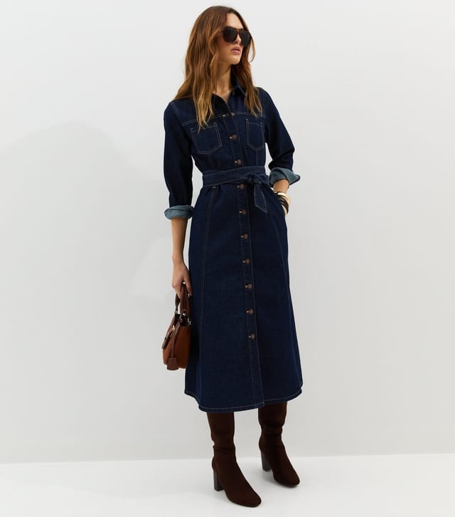 New Look Women's Navy Denim Long Sleeve Shirt Midi Dress New Look - 2