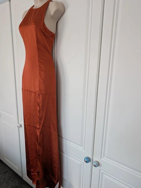 ASOS ASOS Design satin racer neck seam detail maxi dress in rust size 4