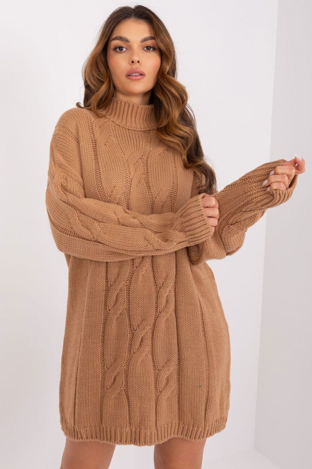 Love Lace Love Lace Women's Turtleneck Long Sleeve Daydress Variegated in Brown