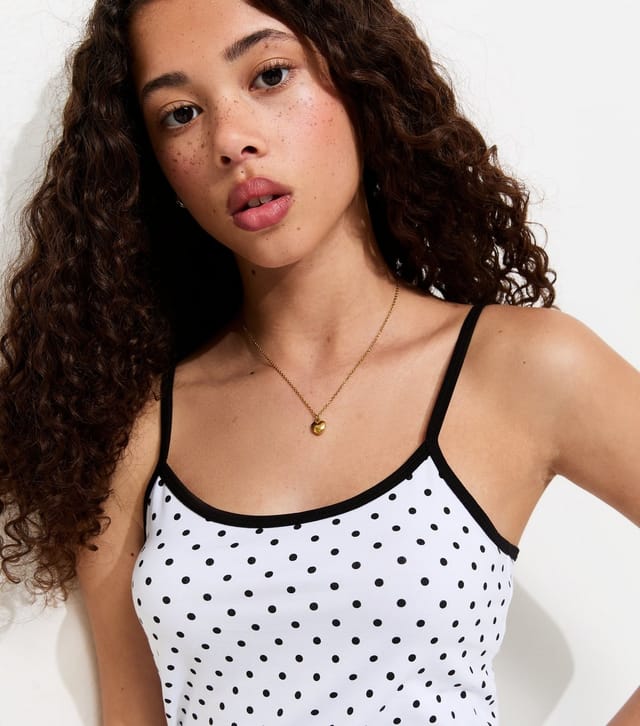 New Look Girls' White Polka Dot Stretch Cotton Scoop Cami Top New Look - 2