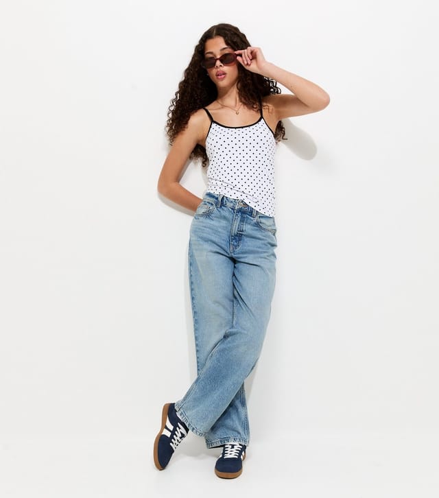 New Look Girls' White Polka Dot Stretch Cotton Scoop Cami Top New Look - 3