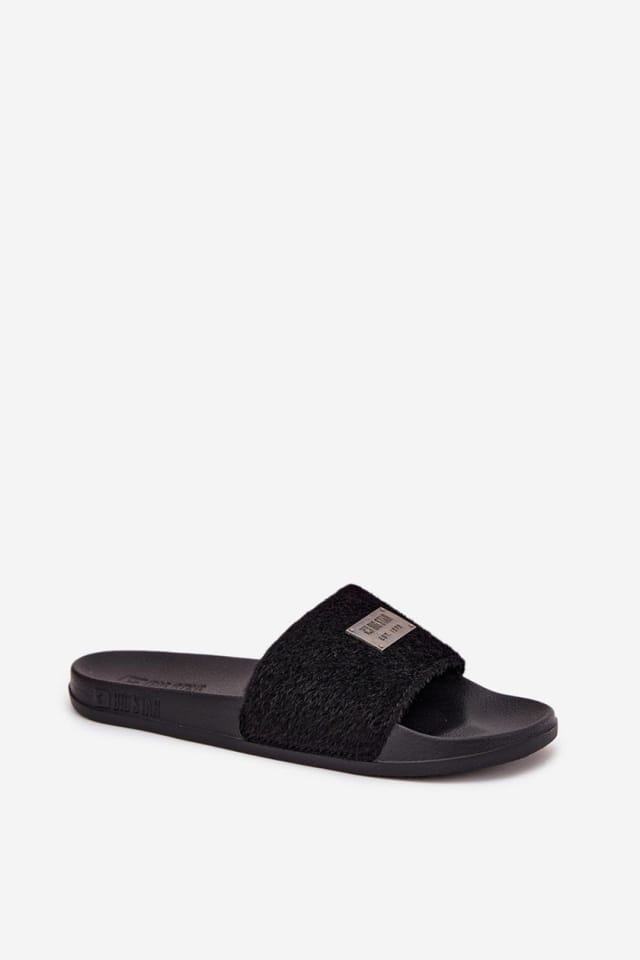 Love Lace Love Lace Women's Big Star Fuzzy Strap Comfort Foam Flip Flops Casual Sandals in Black - 2