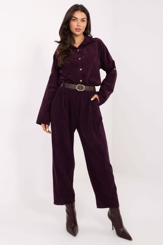 Love Lace Love Lace Women's Corduroy Long Sleeve Button Shirt for Casual in Violet - 2
