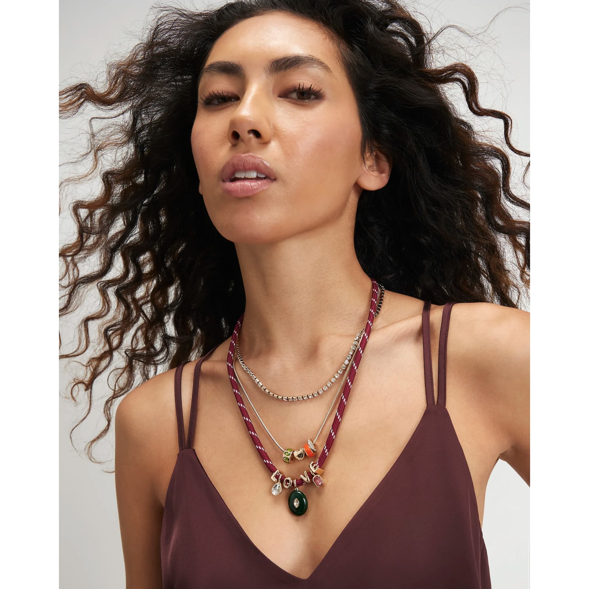 River Island River Island Womens Red Layered Love Corded Charm Necklace