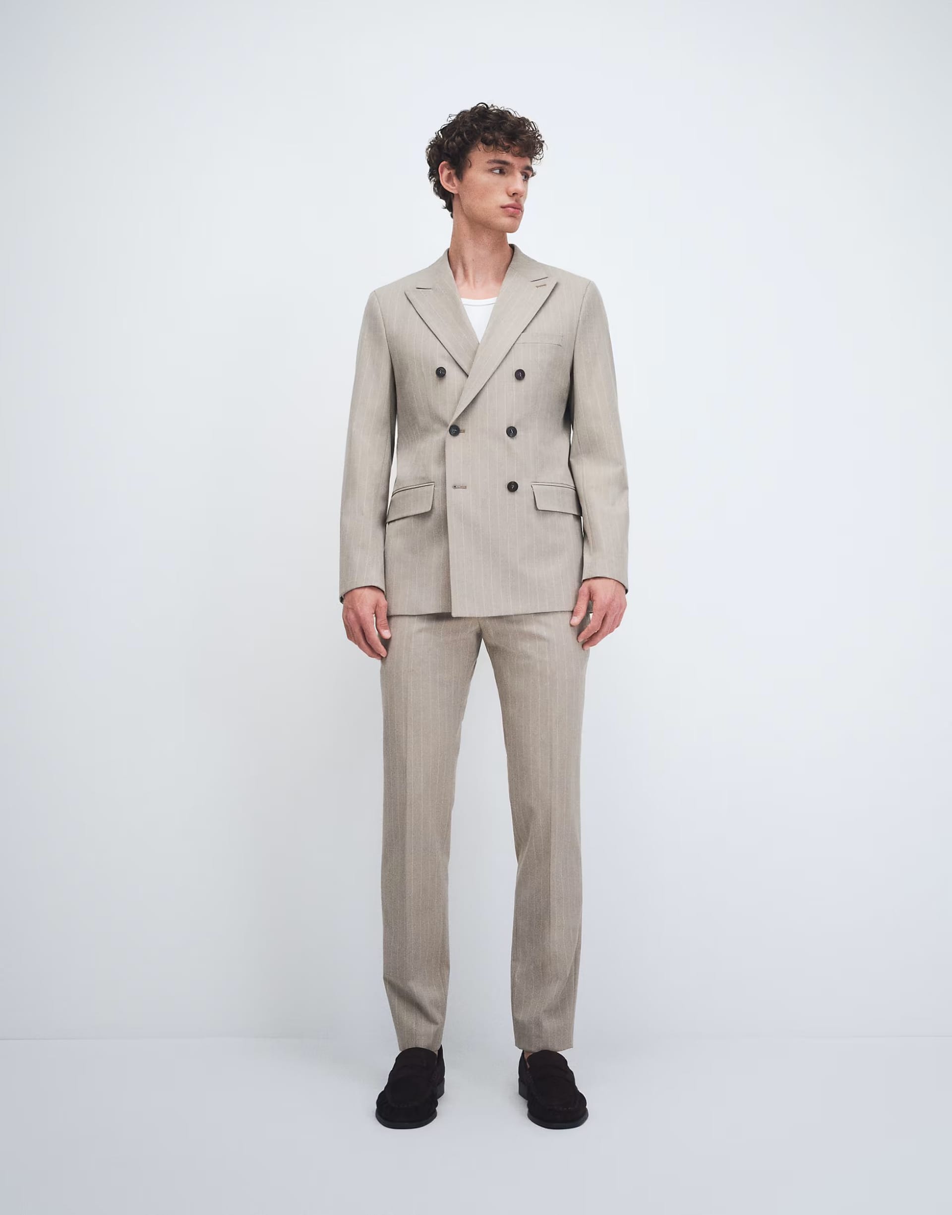 ASOS Beige Pinstripe Slim Fit Suit