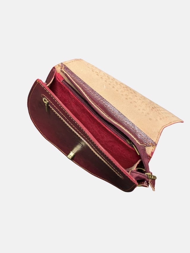 Berber Leather Berber Leather Women's 'The Temara' Embossed Leather Saddle Bag in Dark Red - 3