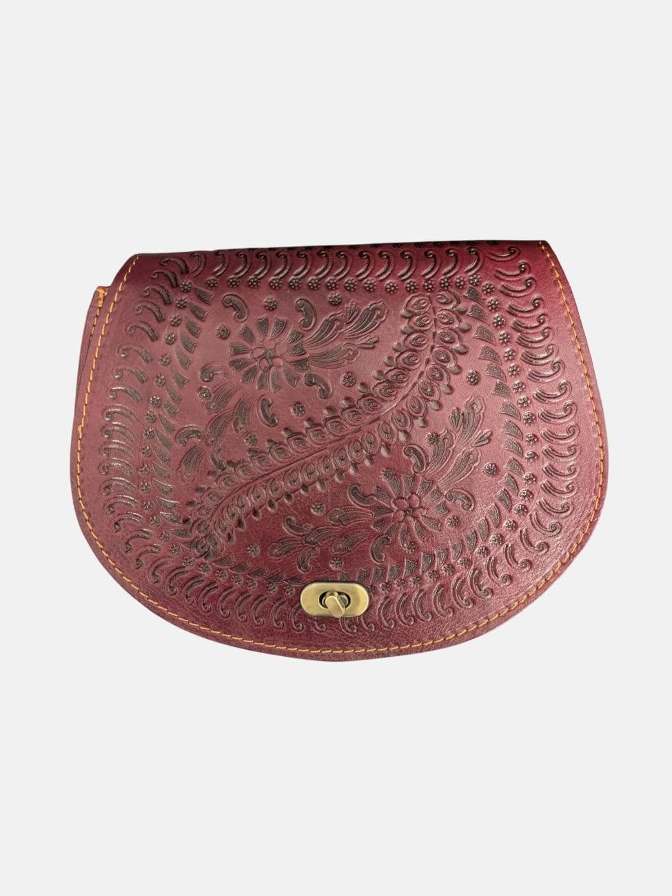 Berber Leather Berber Leather Women's 'The Temara' Embossed Leather Saddle Bag in Dark Red - 4