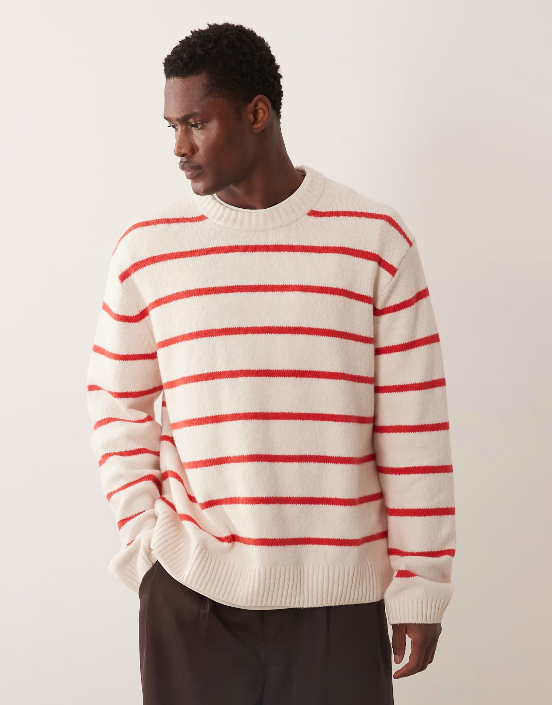 ASOS ARKET rich cotton stripe crew neck sweater in white
