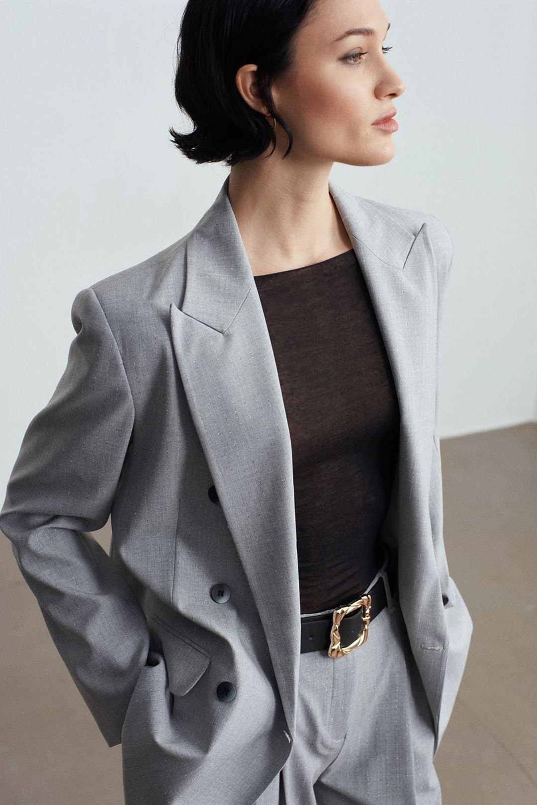 Dilvin Dilvin Light Grey Crepe Blazer Jacket