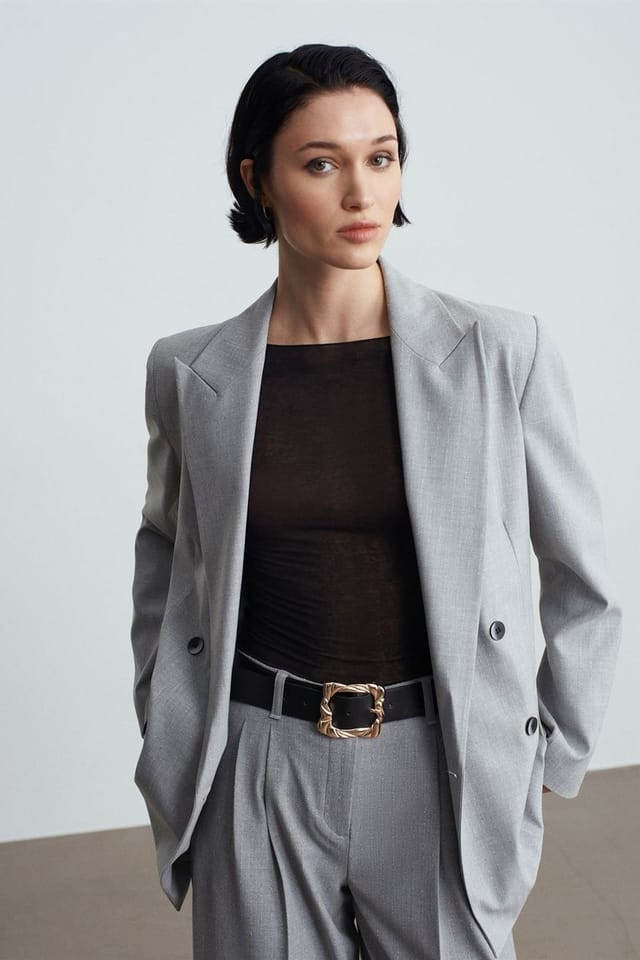 Dilvin Dilvin Women's Crepe Blazer Jacket in Light Grey - 3