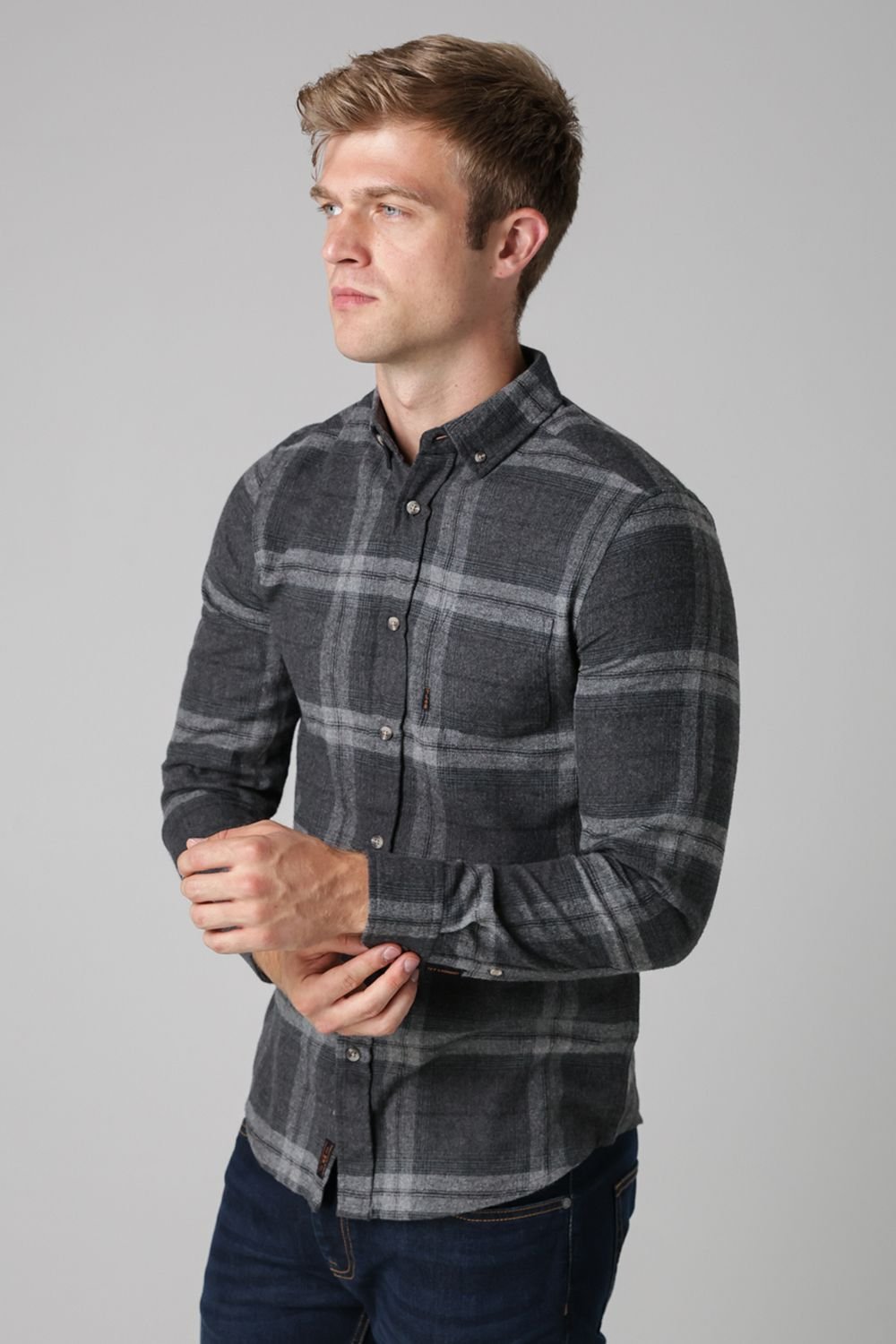 Tokyo Laundry Tokyo Laundry Men's Cotton Printed Long Sleeve Shirt in Charcoal - 4