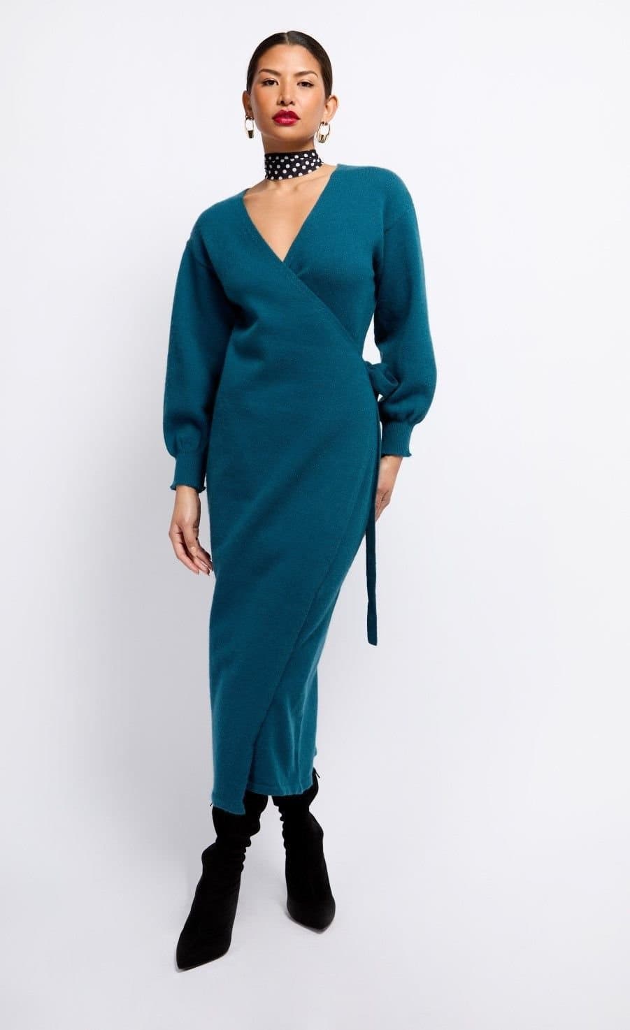 Little Mistress Little Mistress Women's Petrol Knit Midaxi Wrap Dress in Blue