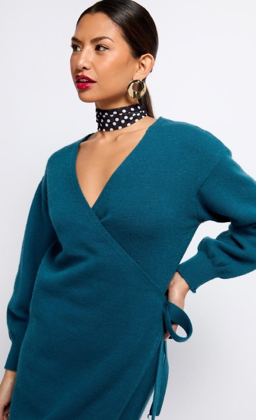 Little Mistress Little Mistress Women's Petrol Knit Midaxi Wrap Dress in Blue - 4