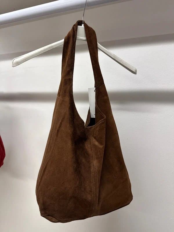 ASOS Chocolate Brown Suede Leather Handbag - Slouchy Shoulder Bag