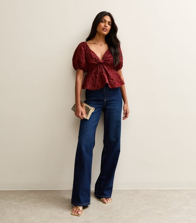 New Look Women's Dark Burgundy Puff Sleeve Bow Top New Look - 3