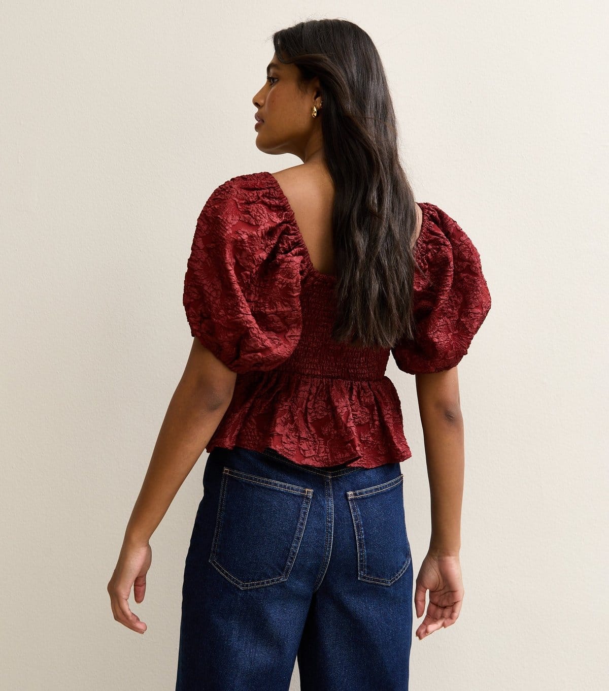 New Look Women's Dark Burgundy Puff Sleeve Bow Top New Look - 4