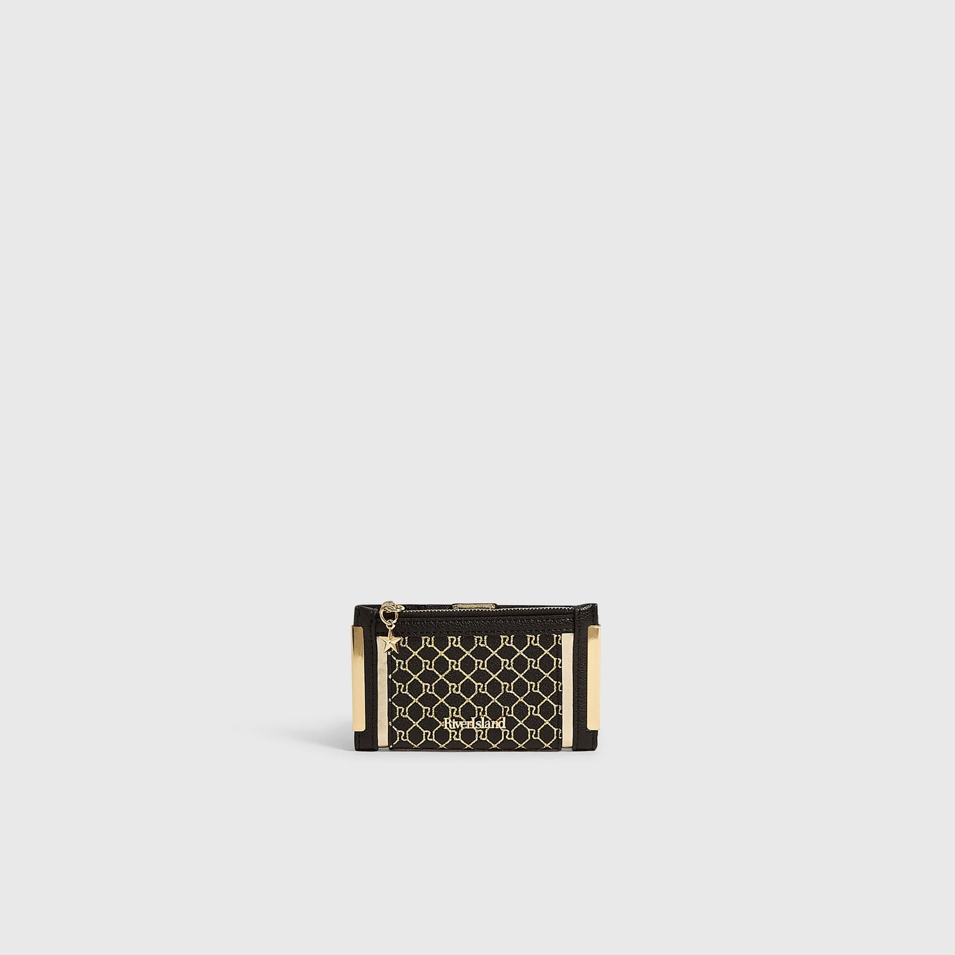 River Island River Island Womens Black Metallic Monogram Mini Purse