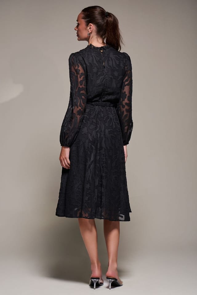 Jolie Moi Jolie Moi Women's Tie Neck Chiffon Midi Dress in Black - 2