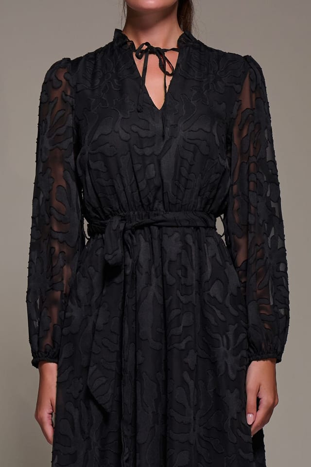 Jolie Moi Jolie Moi Women's Tie Neck Chiffon Midi Dress in Black - 3