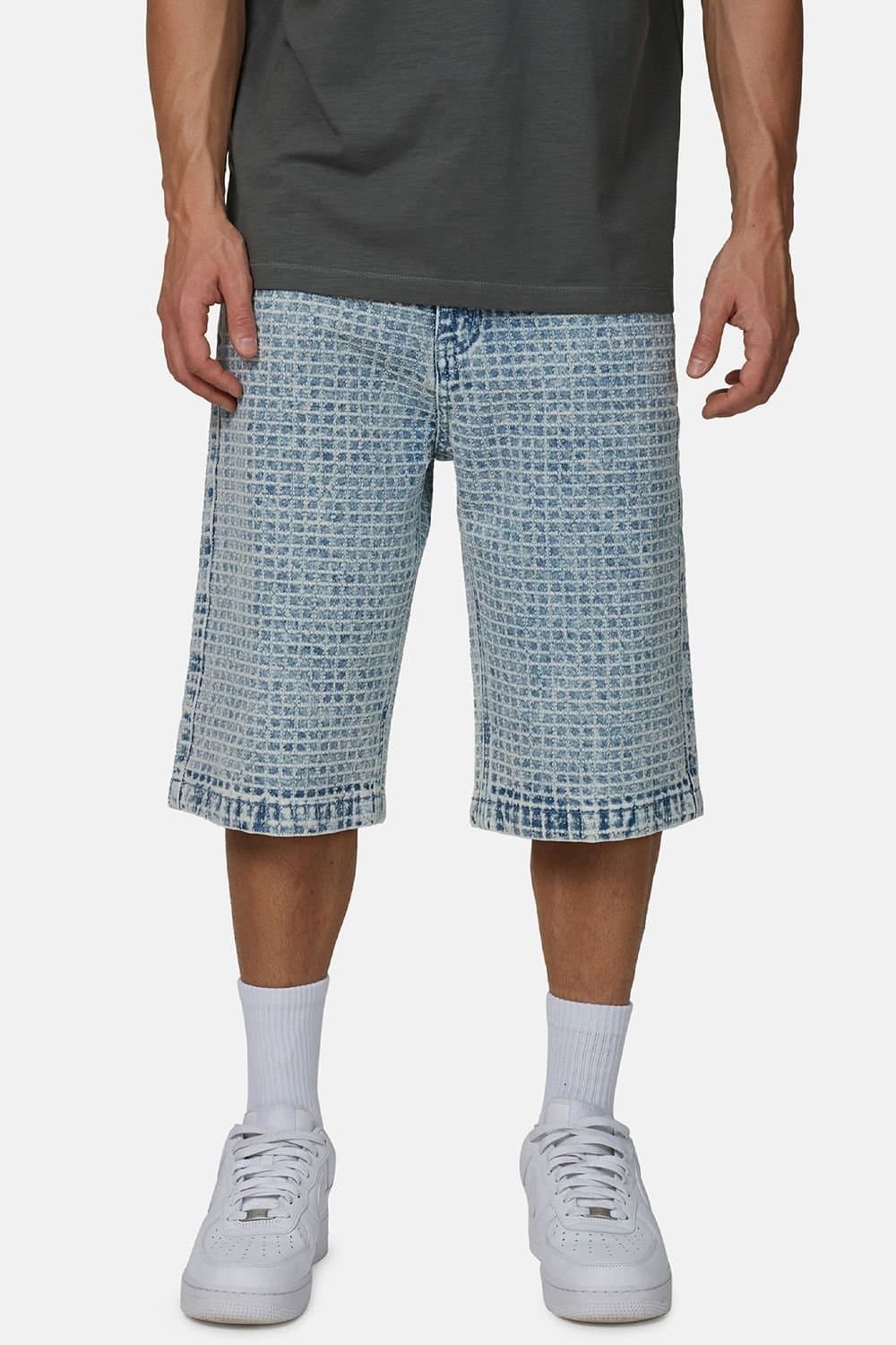 GOOD FOR NOTHING Good For Nothing Men's Baggy Jacquard Washed Denim Shorts in Blue