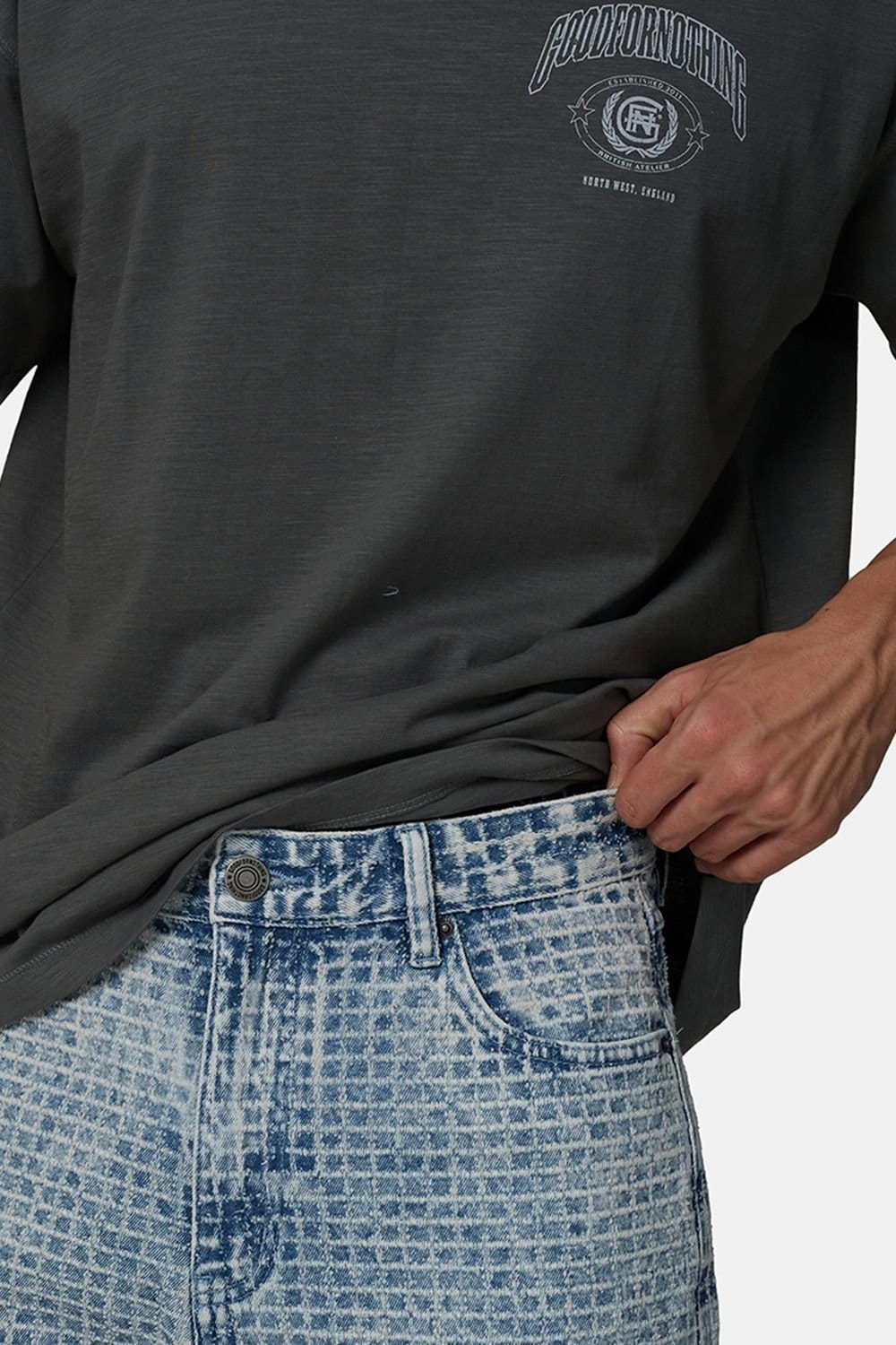 Good For Nothing Good For Nothing Men's Baggy Jacquard Washed Denim Shorts in Blue - 4