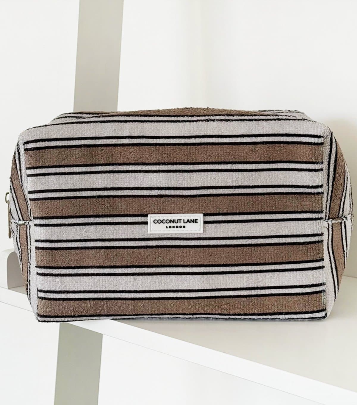 Coconut Lane Coconut Lane Brown Retro Stripe Makeup Bag