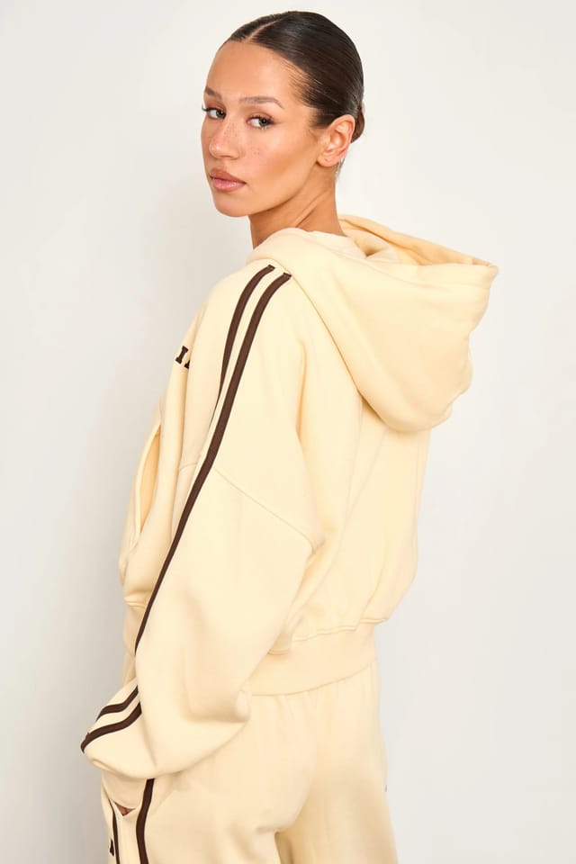 Kaiia Kaiia Sport Side Stripe Oversized Zip Through Hoodie Butter Yellow & Brown - 3
